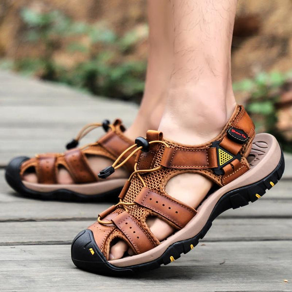 Men Cowhide Breathable Non-Slip Soft Bottom Comfortable Outdoor Casual Beach Sandals
