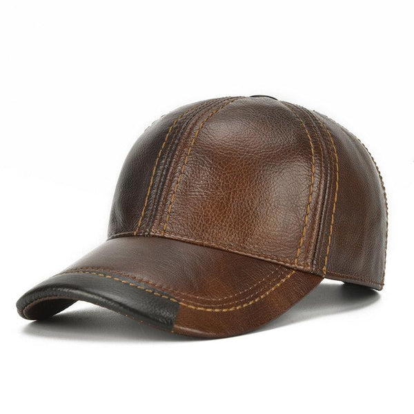 Men's Cowhide Leather Baseball Cap Casual Comfortable High Quality Sun Shade Leather Cap Adjustable