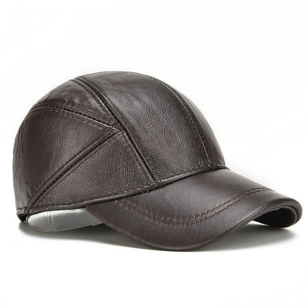 Men's Winter Real Leather Baseball Caps with Ear Flaps Outdoor Warm Trucker Adjustable Hats