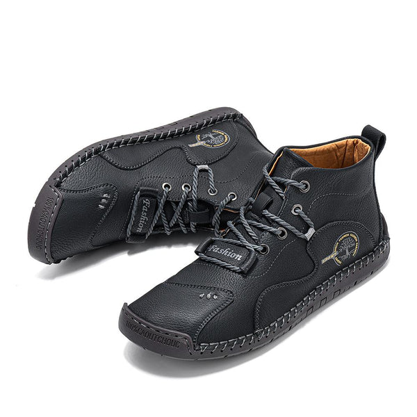 Men Microfiber Breathable Hand Seams Soft Bottom Non-slip Lace-Up Ankle Boots