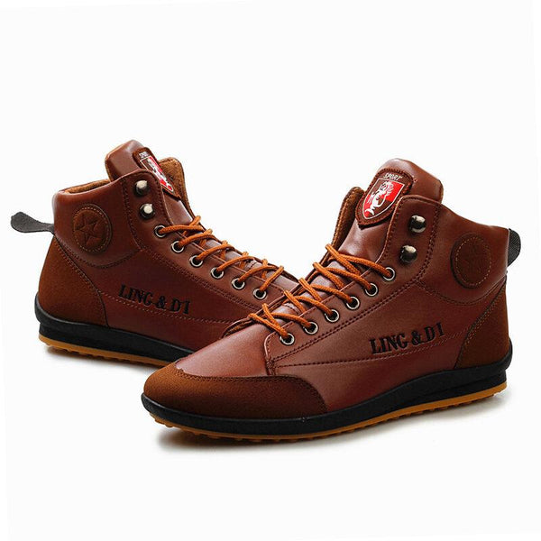 Men's retro PU leather splicing non-slip casual ankle boots