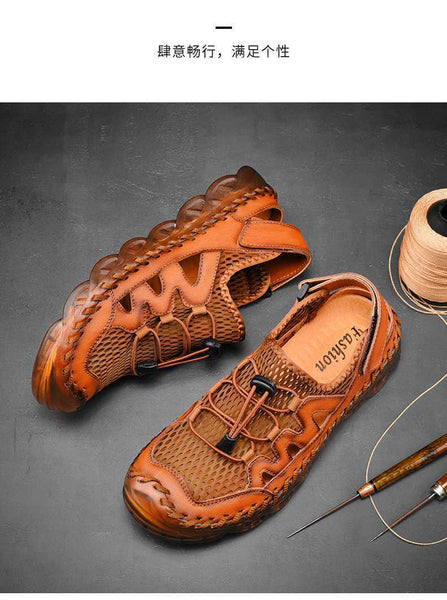 Men Hand Stitching Sandals Breathable Mesh Soft Sole Casual Shoes