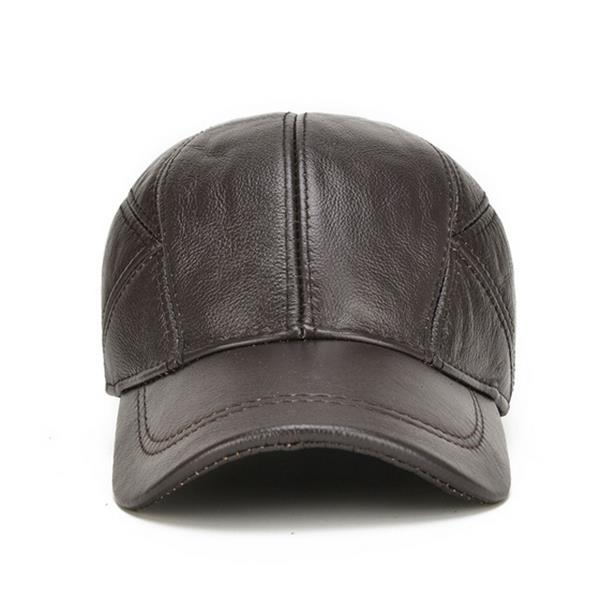 Men's Winter Real Leather Baseball Caps with Ear Flaps Outdoor Warm Trucker Adjustable Hats