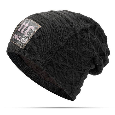 Invierno de los Hombres Más Terciopelo Cálido Sombrero de Punto Casual NC Carta sólida Skullies Beanie Sombrero