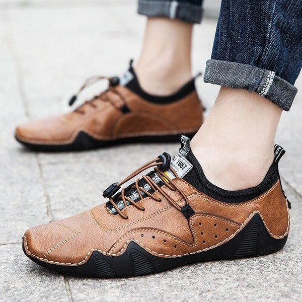 Men Hand Stitching Microrfiber Leather Breathable Non Slip Soft Casual Driving Shoes
