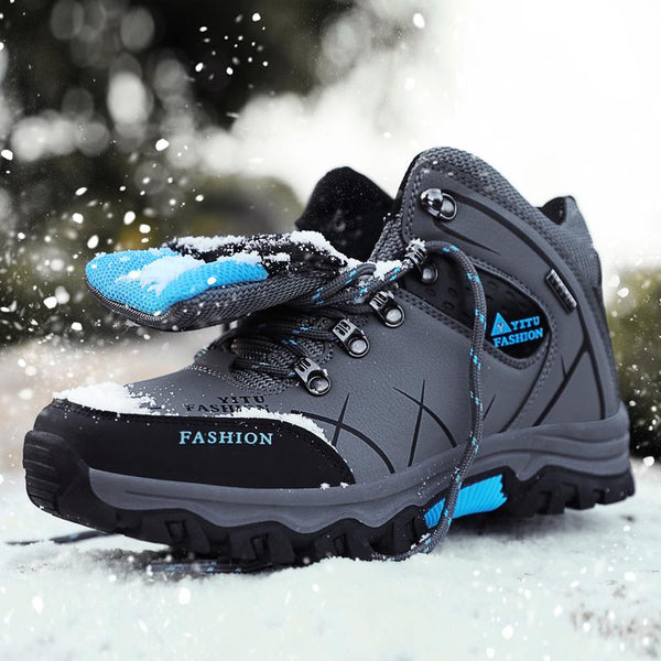 Kaegreel Hombre Cuero a prueba de agua Cálido al aire libre Botas de senderismo Zapatos de trabajo Zapatos de nieve de invierno