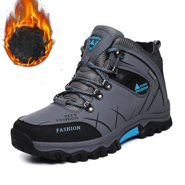 Kaegreel Herren Wasserdichte Leder Warme Outdoor-Wanderschuhe Arbeitsschuhe Winter Schneeschuhe