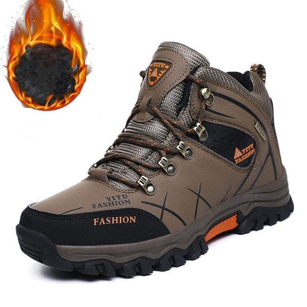 Kaegreel Herren Wasserdichte Leder Warme Outdoor-Wanderschuhe Arbeitsschuhe Winter Schneeschuhe