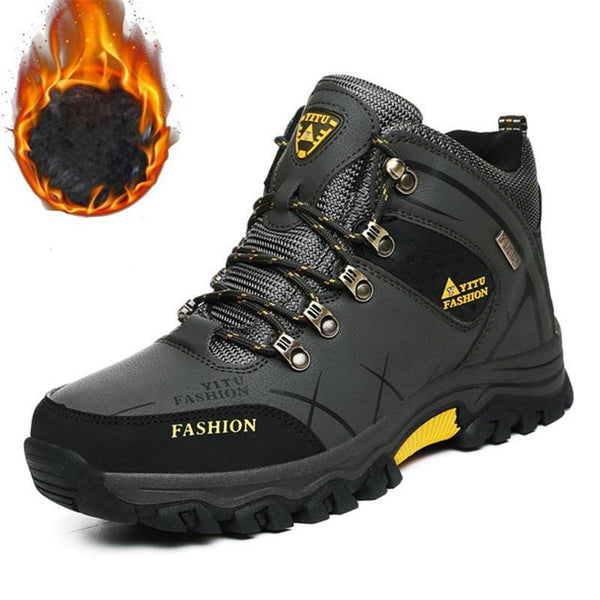 Kaegreel Herren Wasserdichte Leder Warme Outdoor-Wanderschuhe Arbeitsschuhe Winter Schneeschuhe