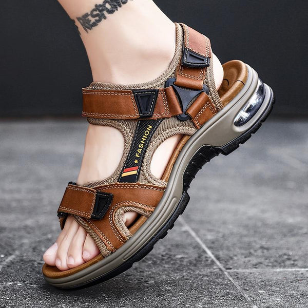 Men's Sandals Genuine Leather Men's Slippers Gladiator Men's Beach Sandals Soft, comfortable outdoor wading shoes