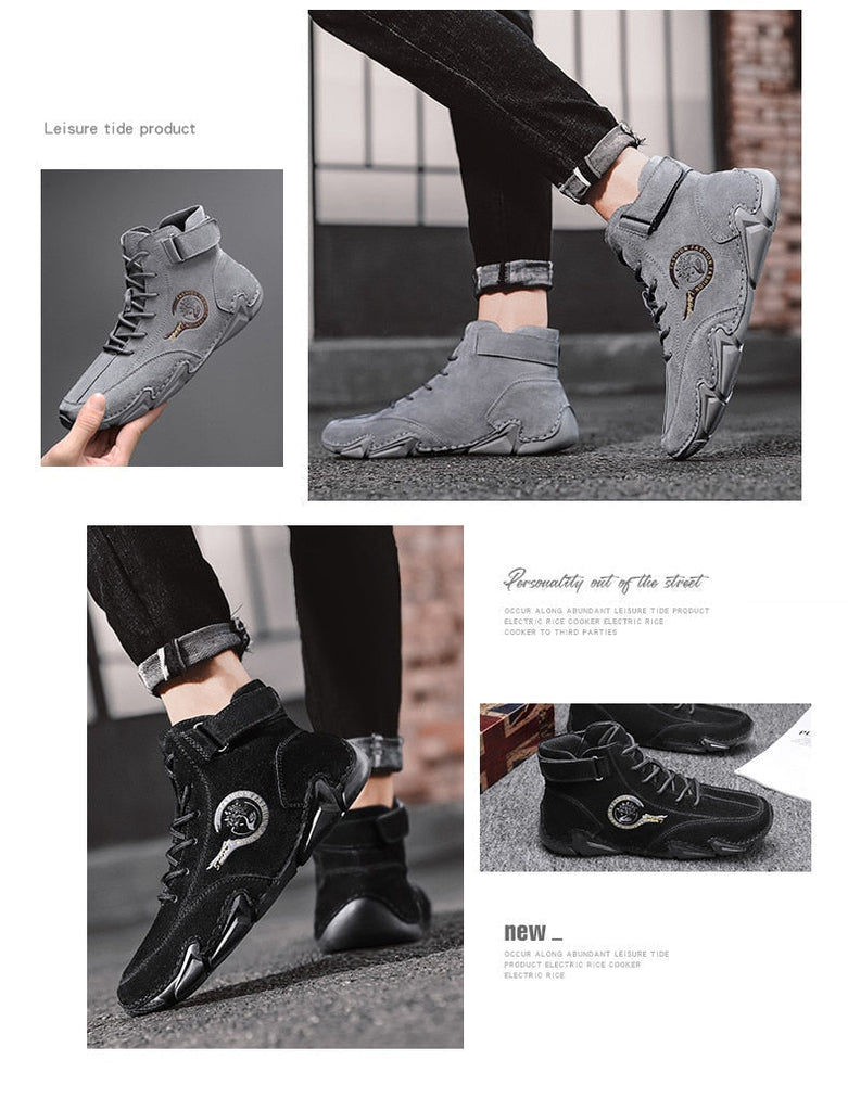 Men's Breathable Leather Soft Sole Ankle Boots Outdoor Casual Shoes - Men's Handmade Leather