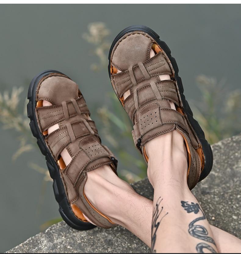 Men's Summer Leather Lightweight Sandals Outdoor Comfortable Beach