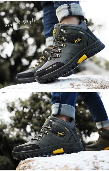 Kaegreel Men's Waterproof Leather Warm Outdoor Hiking Boots Work Shoes Winter Snow Shoes