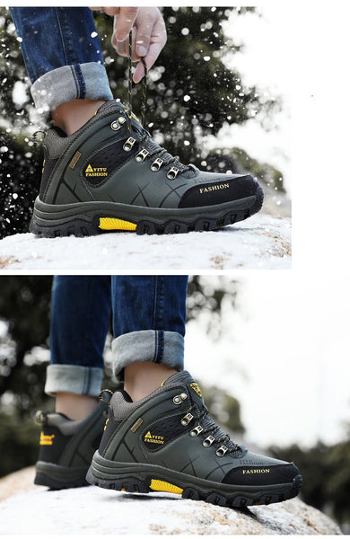 Kaegreel Hombre Cuero a prueba de agua Cálido al aire libre Botas de senderismo Zapatos de trabajo Zapatos de nieve de invierno