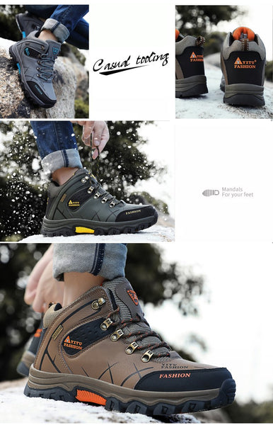 Kaegreel Men's Waterproof Leather Warm Outdoor Hiking Boots Work Shoes Winter Snow Shoes