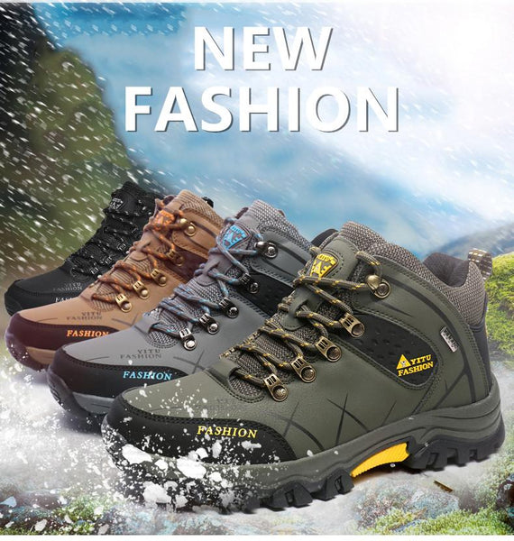 Kaegreel Men's Waterproof Leather Warm Outdoor Hiking Boots Work Shoes Winter Snow Shoes