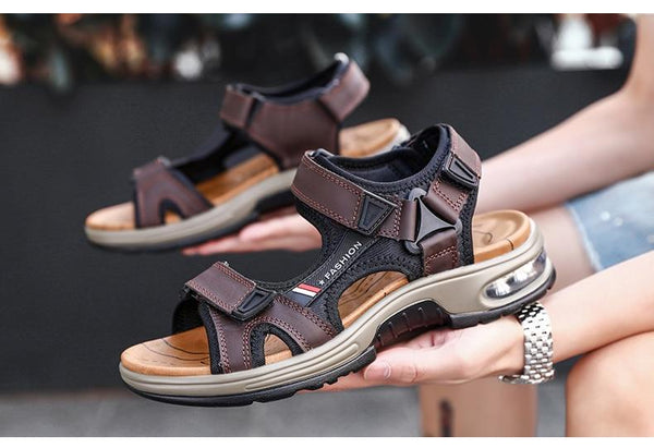 Men's Sandals Genuine Leather Men's Slippers Gladiator Men's Beach Sandals Soft, comfortable outdoor wading shoes