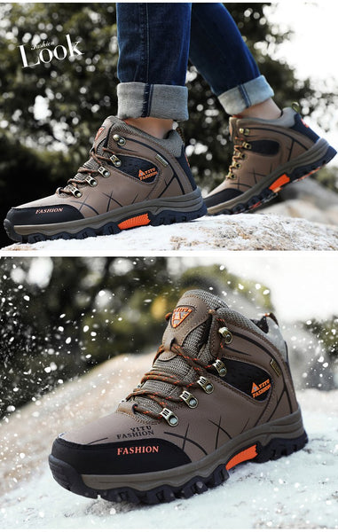 Kaegreel Men's Waterproof Leather Warm Outdoor Hiking Boots Work Shoes Winter Snow Shoes