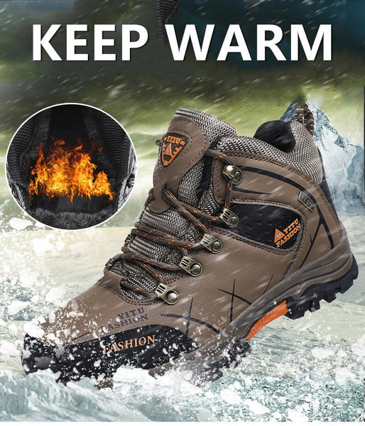 Kaegreel Men's Waterproof Leather Warm Outdoor Hiking Boots Work Shoes Winter Snow Shoes