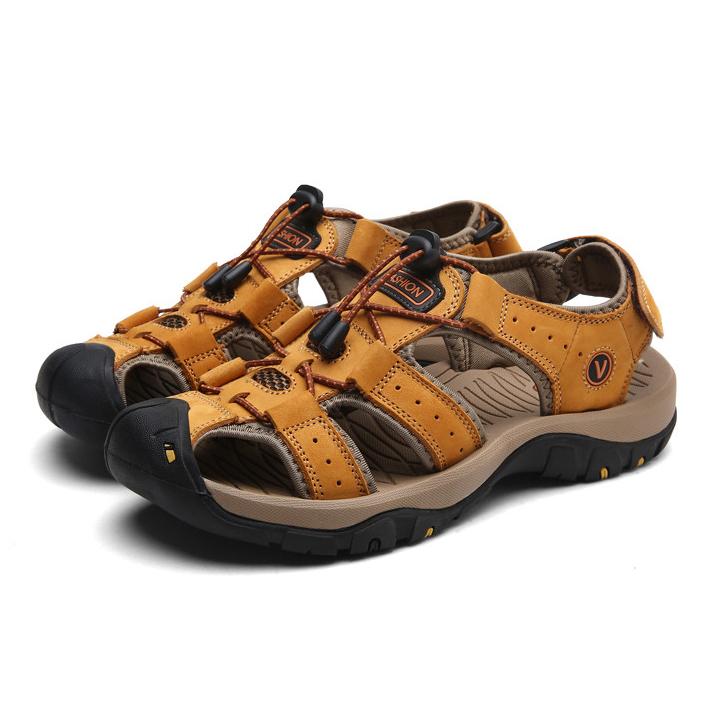 Kaegreel Men Genuine Leather Summer Sandals Fashion Slippers - Men's ...