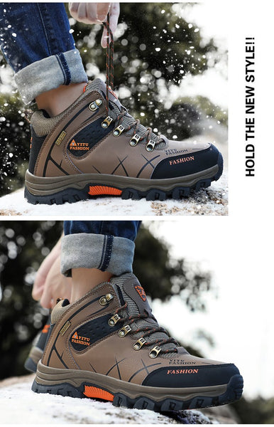 Kaegreel Men's Waterproof Leather Warm Outdoor Hiking Boots Work Shoes Winter Snow Shoes