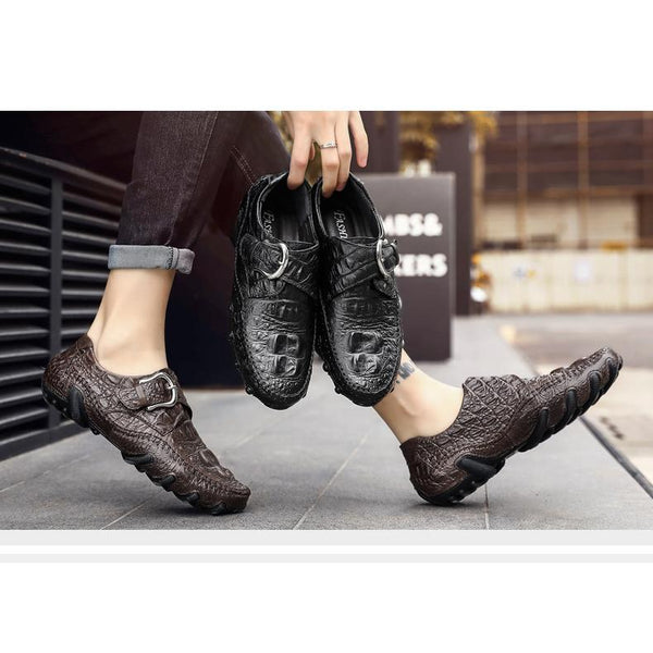 Men's casual real leather crocodile pattern cowhide luxury fashion Breathable ticket on comfortable moccasins shoes