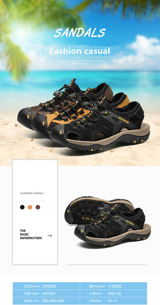 Men's Sandals Outdoor Non-Slip Men's Beach Sandals Handmade Genuine Leather