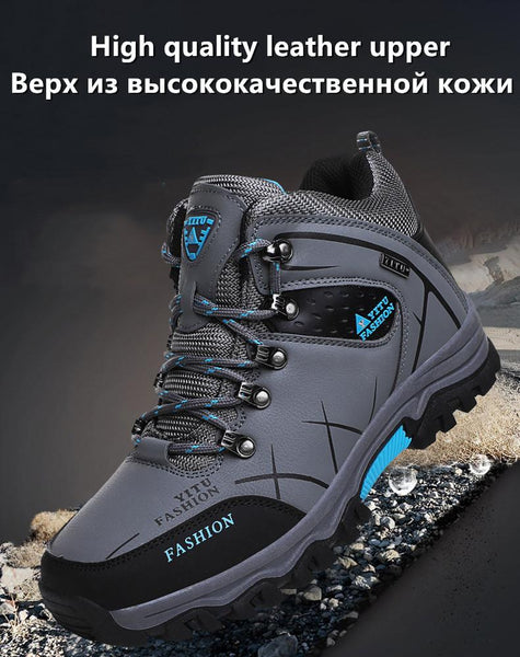 Kaegreel Men's Waterproof Leather Warm Outdoor Hiking Boots Work Shoes Winter Snow Shoes
