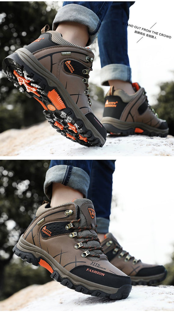 Men's Waterproof Leather Warm Hiking Work Shoes Winter Snow Boots - Men ...