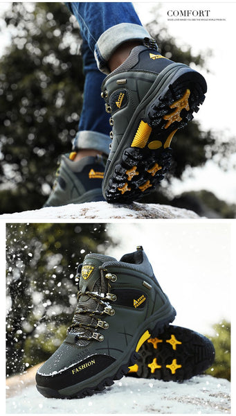 Kaegreel Men's Waterproof Leather Warm Outdoor Hiking Boots Work Shoes Winter Snow Shoes