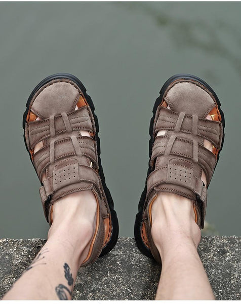 Summer Genuine Leather Men's Sandals Lightweight Men's Shoes Outdoor Comfortable Beach Sandals