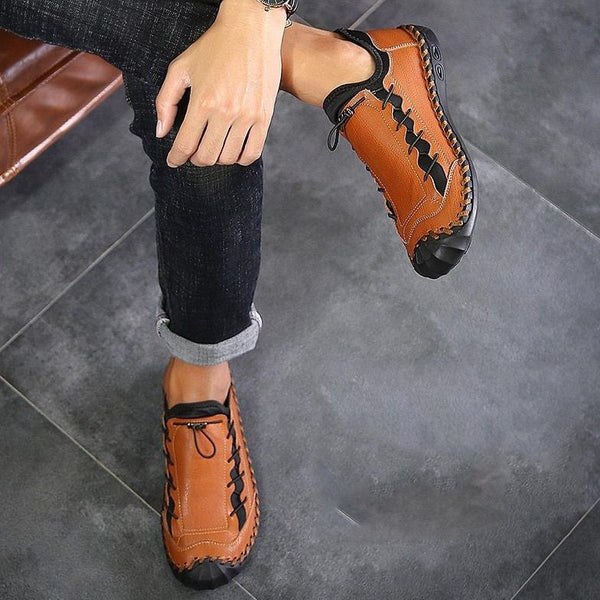 Kaegreel Men Hand Stitching Leather Non Slip Anti-collision Large Size Casual Shoes