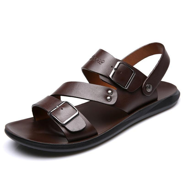 Kaegreel Men Summer Comfortable Leather Barefoot Sandals