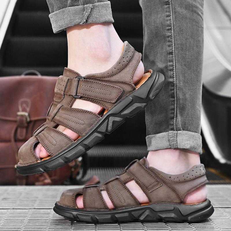 Men's Summer Leather Lightweight Sandals Outdoor Comfortable Beach