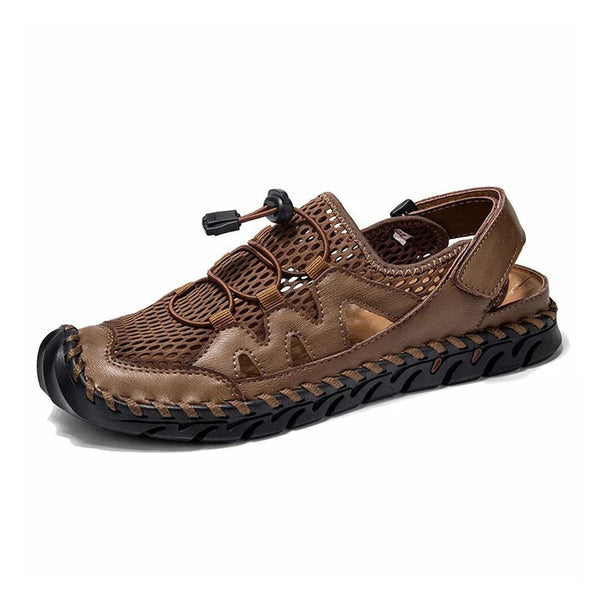 Kaegreel Men's Rubber Toe Cap Leather Handmade Breathable Water Sandals