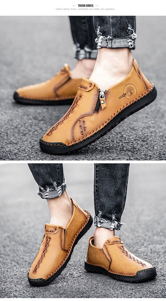 Men casual side zipper Hart wear comfortable hand sewing shoes
