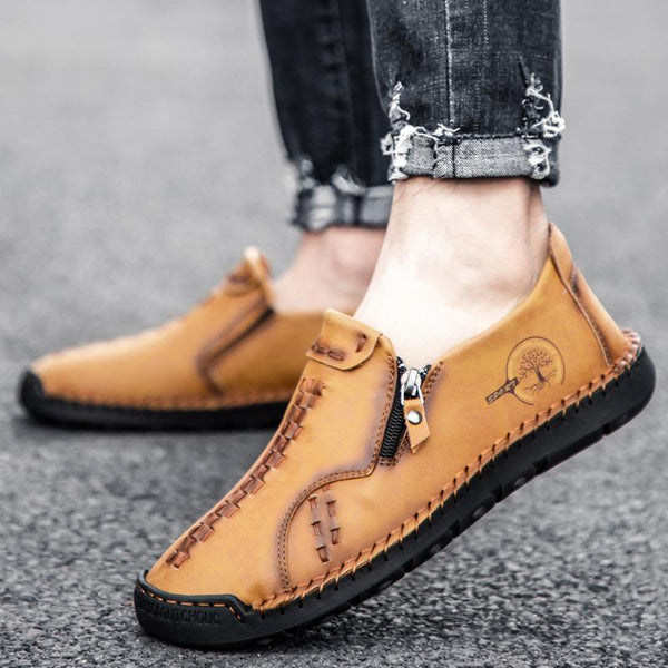 Men casual side zipper Hart wear comfortable hand sewing shoes