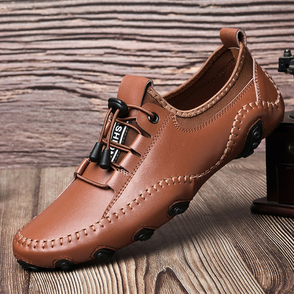 Kaegreel Herren Handgefertigte Leder Lässige Mode Fahren Schuhe Lace-Up Komfortable Müßiggänger Sneakers