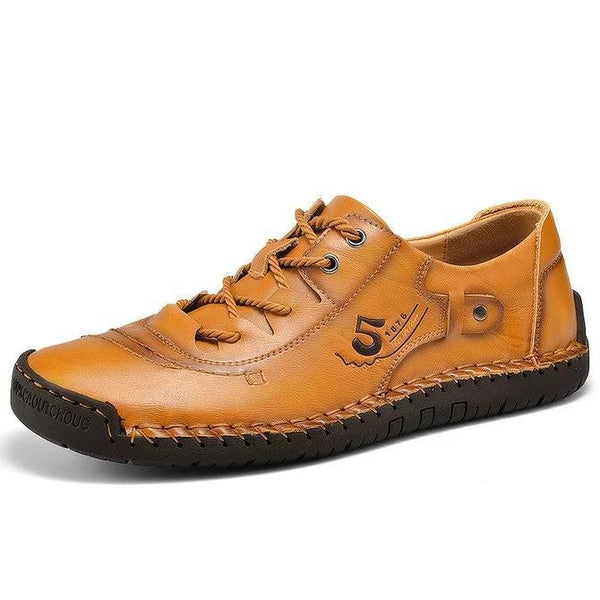 Kaegreel Men's Rubber Toe Cap Hand Stitching Soft Leather Shoes