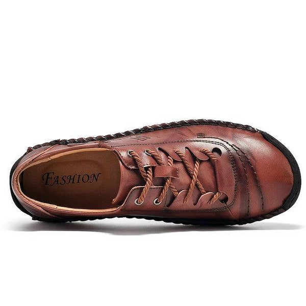 Kaegreel Men's Rubber Toe Cap Hand Stitching Soft Leather Shoes