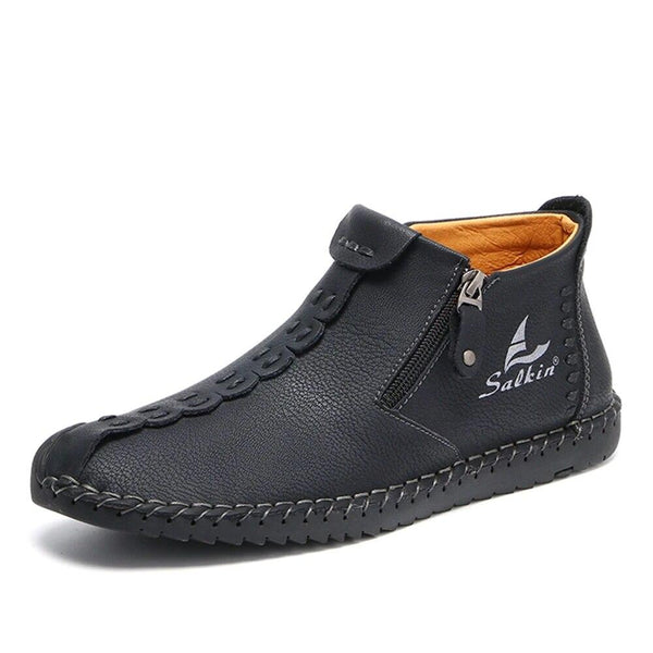 Men's Hand Sewing Side Zippered Soft Comfy Slip On Ankle Boots