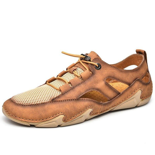 Kaegreel Men's High Quality Mesh Breathable Outdoor Sandals Fashion Handmade Flat Shoes