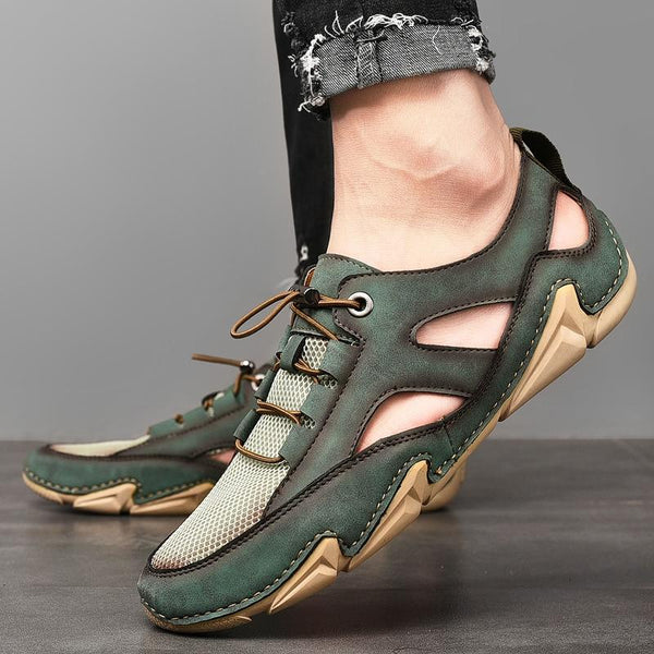 Kaegreel Men's High Quality Mesh Breathable Outdoor Sandals Fashion Handmade Flat Shoes