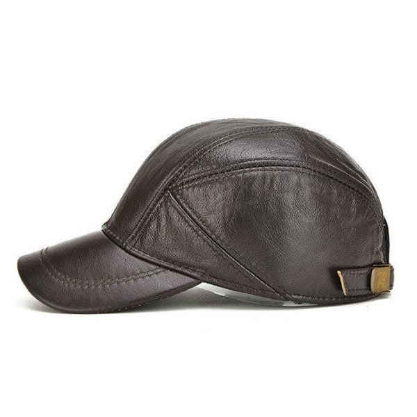 Men's Winter Real Leather Baseball Caps with Ear Flaps Outdoor Warm Trucker Adjustable Hats