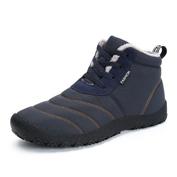 Kaegreel Grande taille Stripe Homme Étanche Doublure en peluche à rayures Bottines à rayures