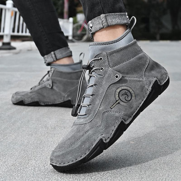 Men's Leather Breathable Splicing Soft Sole Comfortable Business Elastic Laces Casual Shoes
