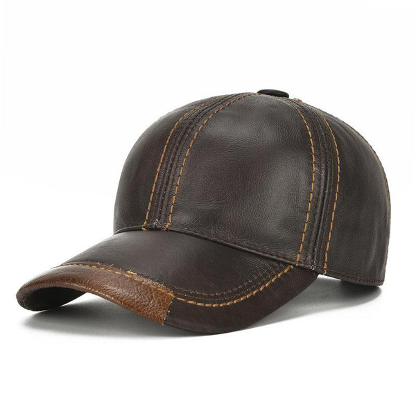 Men's Cowhide Leather Baseball Cap Casual Comfortable High Quality Sun Shade Leather Cap Adjustable