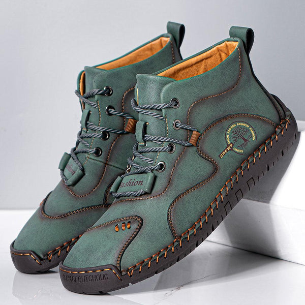 Men Microfiber Breathable Hand Seams Soft Bottom Non-slip Lace-Up Ankle Boots