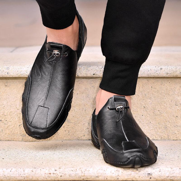 Men's Genuine Leather Non-Slip Elastic Pointed Casual Shoes