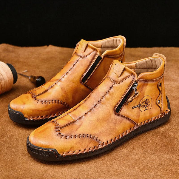 Men's stylish ankle boots handmade of microfiber leather with side zip Shoes